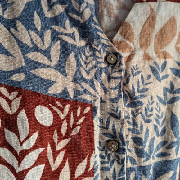 Floral Colorblock Patchwork Linen Sigrid Olsen Cap Sleeve Top - Picture 4 of 7